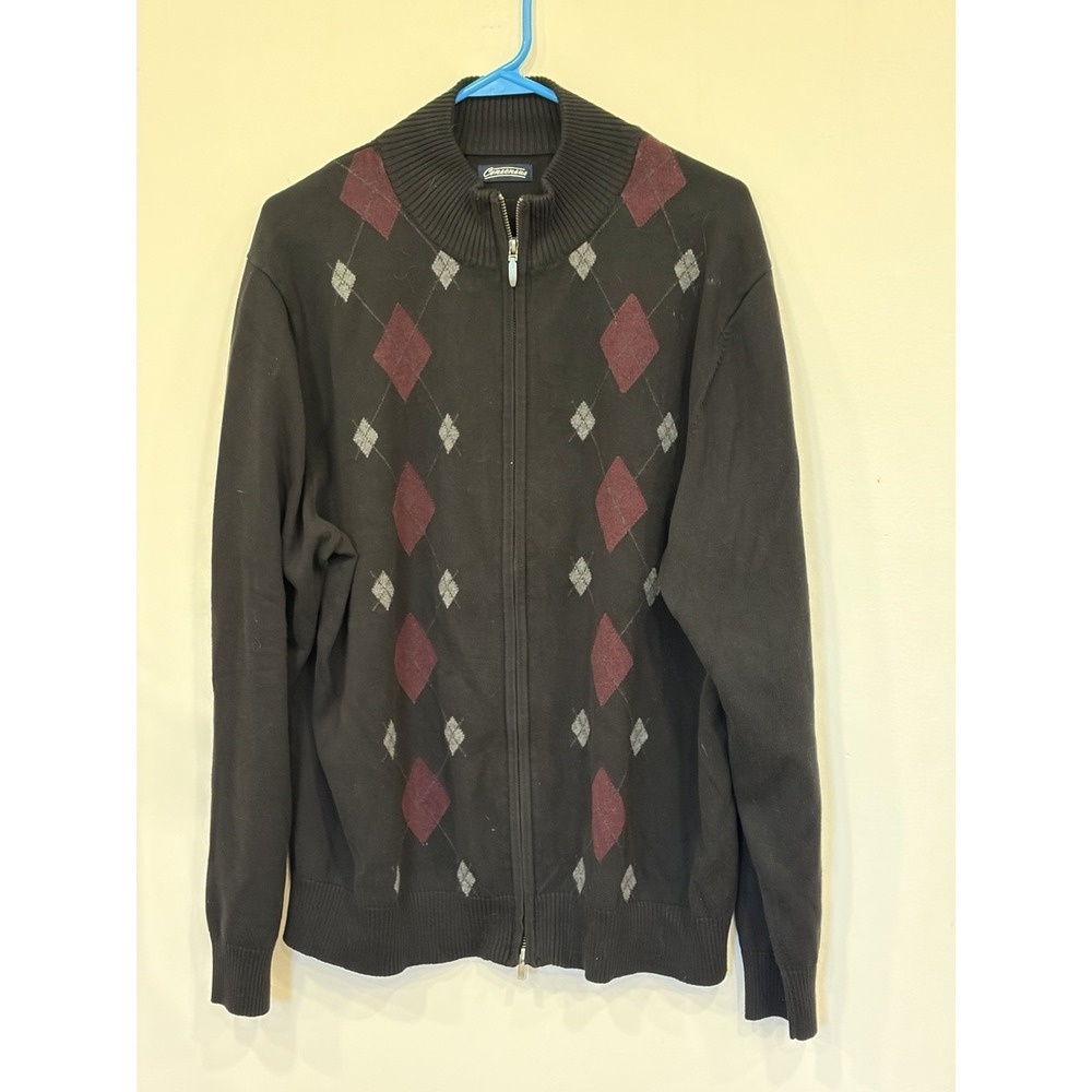 Consensus Argyle Men's Cardigan Zip Up Sweater Sz L Brown Grandpacore Pockets